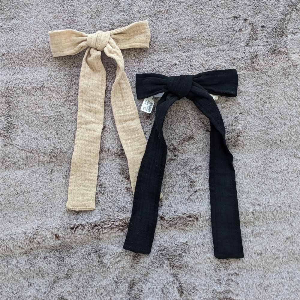 NWT Anthropologie Gauze Ribbon Bow Hair Clips (Set of 2)